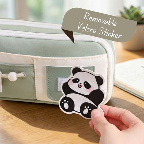 Image of FINEMOE Kawaii Pencil Pouch for Girls & Boys, Cute Green School Pencil Case, 10 Layer Large Capacity Stationery Organizer with Zipper, Aesthetic Storage Bag for Kids, Return Gifts (Green)