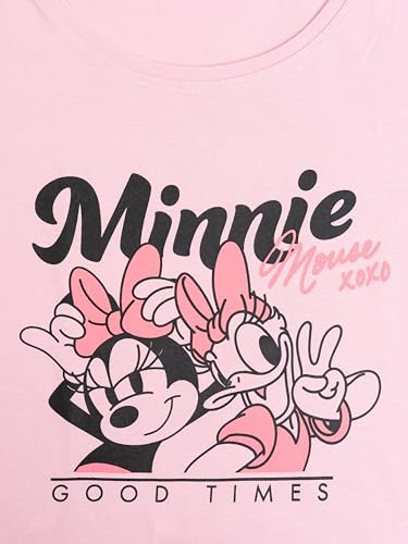 Disney Minnie Mouse Schlafanzug für Damen - Good Times Pyjama Set Langarm Oberteil mit Hose Rosa/Schwarz (DE/NL/SE/PL, Alphanumerisch, L, Regular, Regular, Rosa/Schwarz)