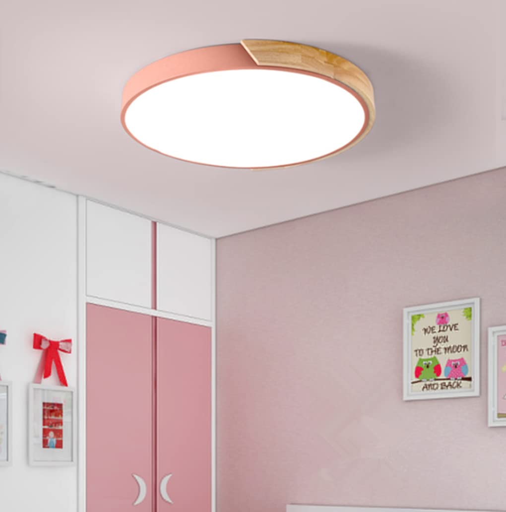 SSNCcNC Rosa, LED Holz Deckenleuchte Rund Flach Panel Deckenlampe Weißes Licht 6000K Kinder Schlafzimmer Küche Bad Balkon Flur Wohnzimmer Deckenbeleuchtung Metallrahmen Acryl-Schirm Ø30cm Beleuchtung