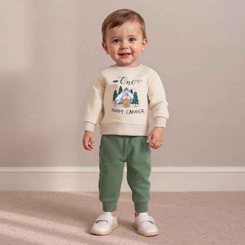 Baby Boy First Birthday Outfit Long Sleeve One Happy Camper Sweatshirt Jogger Pants Infant Fall 1St Birthday Clothes3