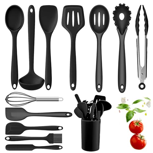 Omtofo 13 Piezas Utensilios de Cocina de Silicona, Resistente al Calor, Antiadherente y Resistente a los Arañazos, Sin BPA Juego de Utensilios de Cocina Silicona, Aptos para el Lavavajillas
