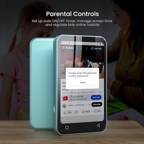TIMMKOO 80GB Kids MP3 Player with Bluetooth and WiFi, Parental Controls, Pre-Installed Spotify, Spotify Kids, Audible, 4" Touch Screen MP4 Music Player Up to 1TB (Teal)