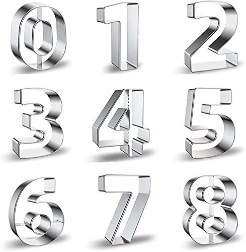 CMD Number Cookie Cutters Set, 9 Pcs Stainless Steel Cookie Cutters Set 0-8 Number Shapes for Sugar Biscuit Fondant Cake Donut Ring Molds Decorating Tool in Kitchen Halloween Christmas