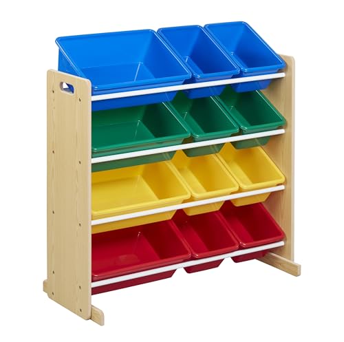 ECR4Kids 4-Tier Organizer with 12 Removable Plastic Bins, 4x3, Toy Storage, Natural/Primary by ECR4Kids - Used condition - US$39.62