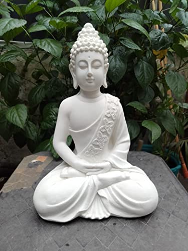 Image of Handcrafted Polymarble Meditation /Dhyan Buddha Statue Lord Figurine /Idol Gift Items (White,6 * 4 * 10.5inch)