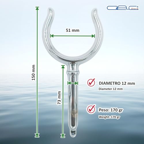 Glac Store Nautische Ruderdolle aus verchromtem Messing, Öffnung 48-58 mm, Schaft 10-12 mm, korrosionsbeständig, für Boote (Schaft 12 mm, Öffnung 51 mm)