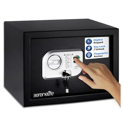 SereneLife Electronic Fingerprint Fire Lock Fireproof Digital Home Combination Box Steel Alloy Drop Safe Includes Keys, SLSFE18FP