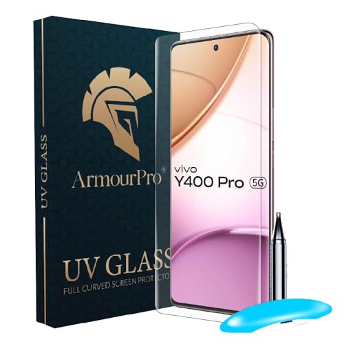 Image of ArmourPro UV Glue Tempered Glass for Vivo V400 Pro - Curved Screen Protector, Edge-to-Edge Coverage, 9H Anti Scratch, HD Clarity, Smooth Touch