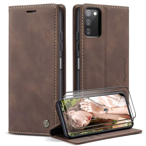 Étui pour Samsung Galaxy A03S/A02S style portefeuille cuir café idéal pour vos déplacements