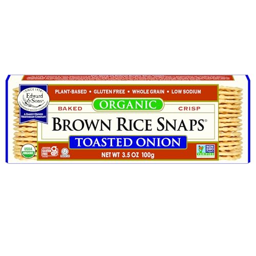 Edward & Son's Organic Toasted Onion Brown Rice Snaps – Oven Baked, Whole Grain, Gluten Free, Low Sodium, Low Fat, Non-GMO Project Verified, USDA Organic – 3.5 Oz (Pack of 12)