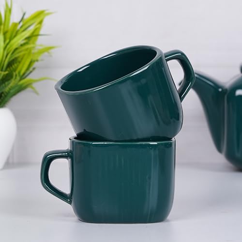 Image of DATA Ceramic Zen Coffee Mugs in Dark Green, Set of 6, 199 Ml, 199 Ml