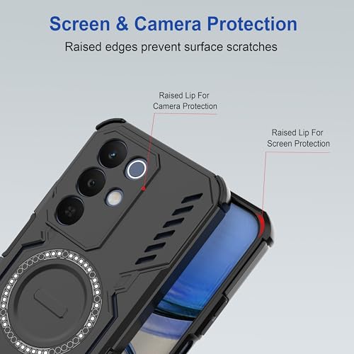 Image of amazon basics Back Case Cover for Realme Narzo 90x 5G | Magnetic Case with Built-in Metal Ring | Supports MagSafe Charger, Wallet & Car Mount | Shockproof Hybrid PC + TPU | Black