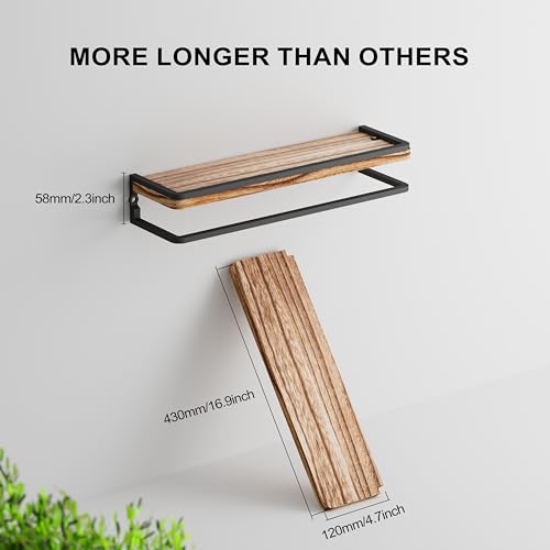 AFAjwsc Wandregal Holz und Metall, Regale Wand 2er Set 42cm, Schweberegale für Badezimmer, Schlafzimmer, Wohnzimmer, Küche, Home Office, Waschküche