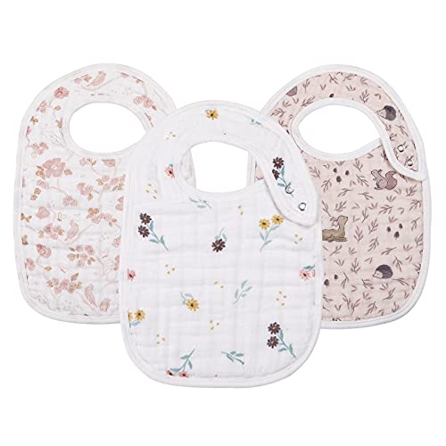 Image of Snap Muslin Bibs for Girls, 3-Pack Baby Bibs for Infants, Newborns and Toddlers, 100% Cotton Muslin Absorbent & Soft Layers, Adjustable Snaps,"Spring"