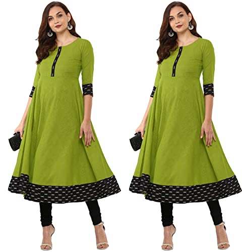 Image of NATEK Cotton Anarkali Printed Border Kurtis for Women Combo Pack of 2