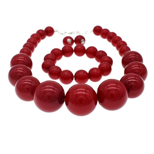 Chunky Faux Pearl Necklace for Women Large Big Pearl Choker Necklace and Earrings 1920s Costume Pearl Jewelry Set3