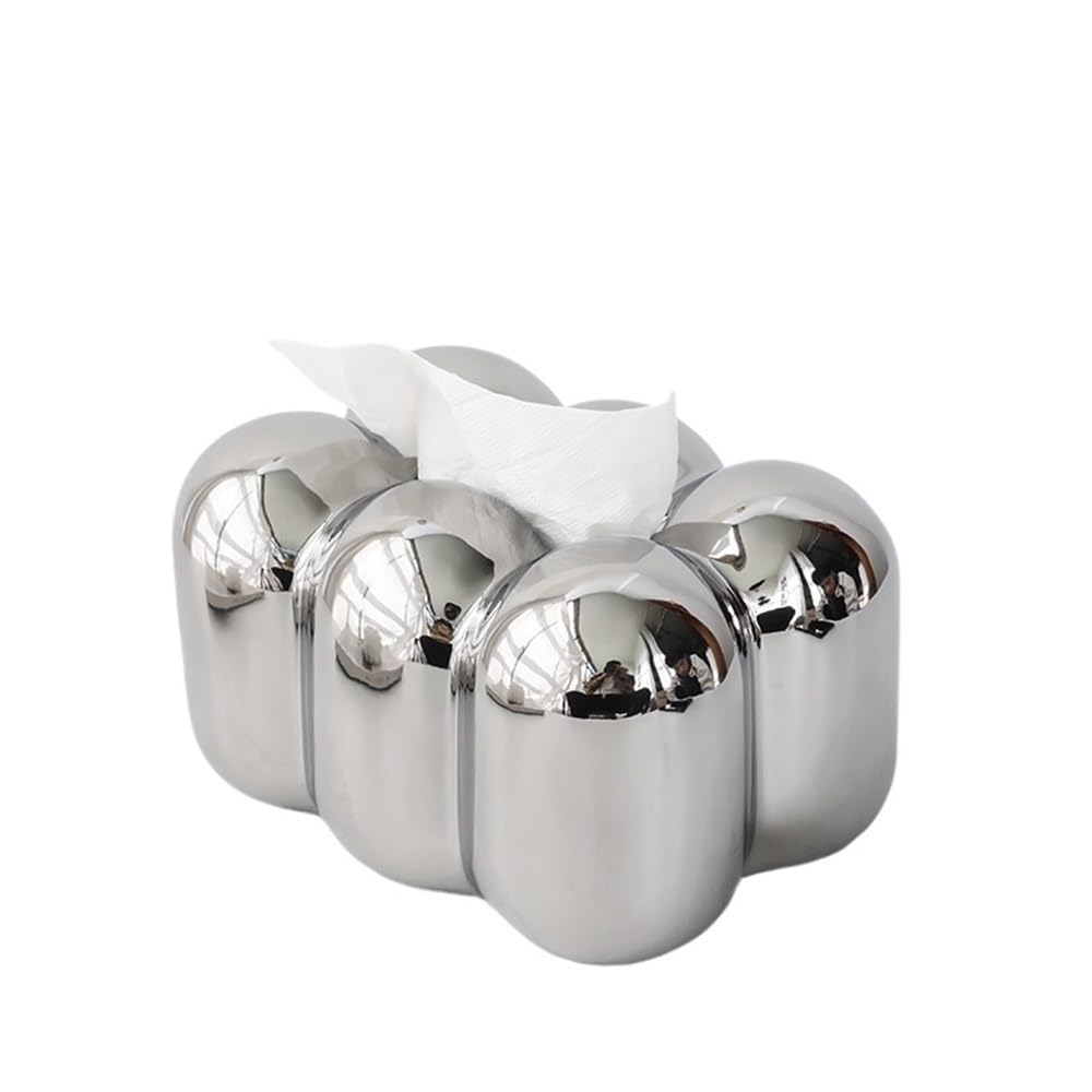 Tissue Case Silver Tissue Box Ceramic Living Room Coffee Table Desktop Decoration Tissue Dispenser(Silver)