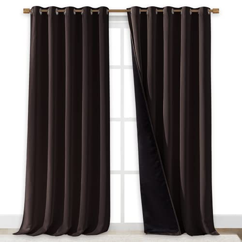 Image of NICETOWN Cold Blocking 100% Blackout Curtains, Durable Black Lined Blackout Curtains for Bedroom, Energy Saving Long Curtains for Patio Sliding Glass Door, Brown, 70 inches x 95 inches, 2 PCs