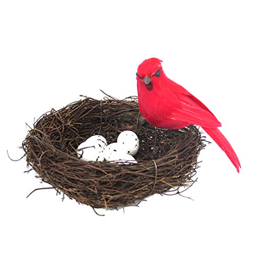 Image of VALICLUD Hand-Woven Rattan Bird Nest Set with Realistic Foam Decorative Bird Model Ornament for Home Office Party and Easter Decor 1.95 X 4.68 X 1.95 Inches