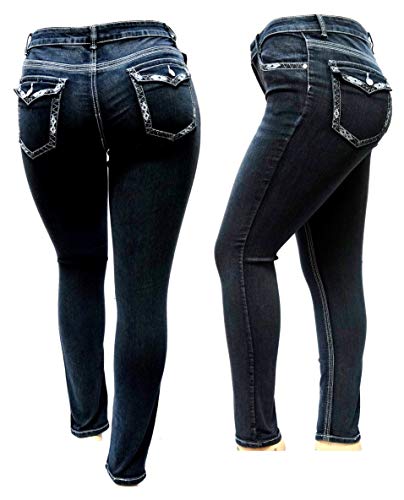 Jack David Women's Plus Size Stretch Black Denim Jeans Pants Skinny Leg N595B Flap Pocket