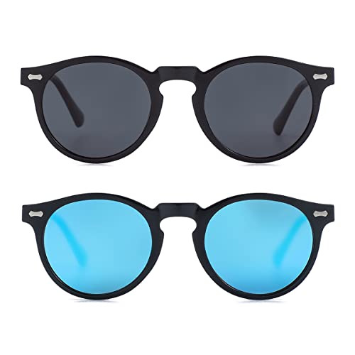 Image of Gleyemor Vintage Polarized Sunglasses for Men Round Sunglasses UV400 Protection Retro Hand-crafted Acetate Frame