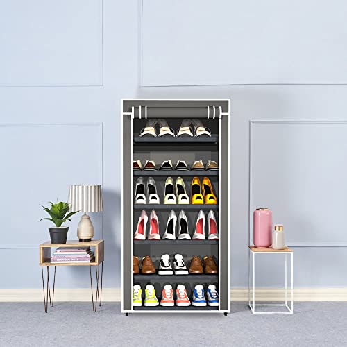 Image of YouCopia Shoe Rack for Home Non Woven Fabric - DIY Multipurpose Shoe Rack Organizer, 6-Layer Shoe Rack for Home -Shelf with Dustproof Door Entryway for Heels /Slippers /Boots (Grey, 6-Layer)