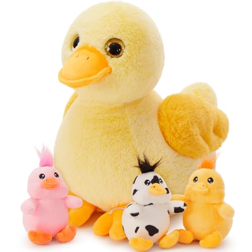 Image of Duck Plush Toy with 3 Babies, 11 Inch Wind Up Stuffed Animal Set