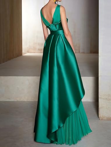 Chiffon A-Line Elegant Wedding Guest Dresses Sleeveless V Neck Floor Length Belt Ruffles Formal Evening Dress3