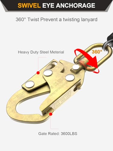 Image of 16FT Self Retracting Lifeline, Heavy Duty Fall Arrest Safety Lanyard, Dual Alloy Steel Hooks, ANSI /OSHA Compliant, Steel Wire Rope, SRL for Roofing & Construction PPE Gear