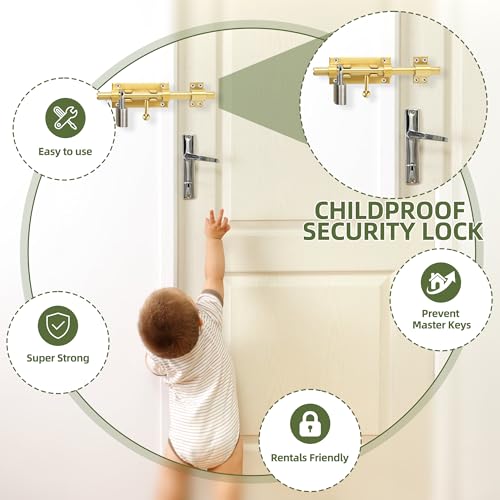 Image of Alise Slide Lock SUS304 Stainless Steel Gate Latch, Slide Bolt Latch,Thickened Heavy Door Latch Lock,8 Inch Black Barrel Bolt Latch, Security Slide Latch Lock Gold