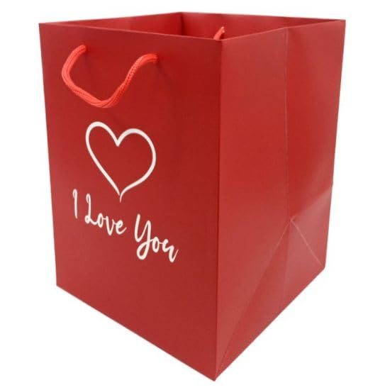 Red I Love You Heart | Valentines | Anniversary | Love | Bouquet Transportation Display Flower Premium Gift Bag (10)
