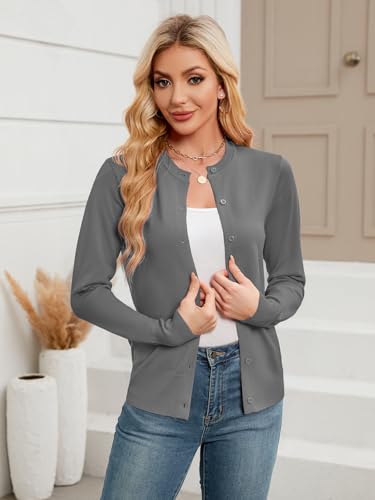 Image of Gracyoga Women's Classic Long Sleeve Knit Cardigan Lightweight Open Front Button Down Crew Neck Fall Cardigan Sweater
