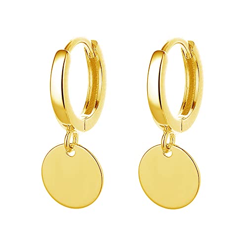 Simple Coin Disc Dangle Hoop Earrings for Women Girls Round Circle Cartilage Earring Small Huggie Hoops Drop Minimalist Jewelry Gifts Hypoallergenic