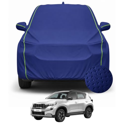 Image of Pivalo Premium Car Cover for Kia Sonet 100% Waterproof All Weather Protection Dustproof 3 Layer PP & Soft Cotton Inner Lining Fabric Tripple Stitched Secure Fit Full Body Cover (Tiebond Blue)