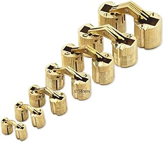 GEFONG Mini Cylindrical Barrel Hinge 14mm for Cabinet Door Panel Connection Small Box DIY Hand Craft Brass Matt Concealed Hinges 180 Degree Opening Angle Pack of 6 Pcs