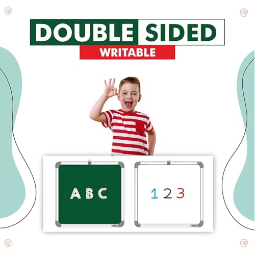 Image of SHELFKING 1x1 Feet Non-Magnetic Double-Sided White & Green Chalkboard, Minimalist, Educational Style, Premium Melamine Writing Surface, Aluminium Frame, Wall Mount, Pack of 1