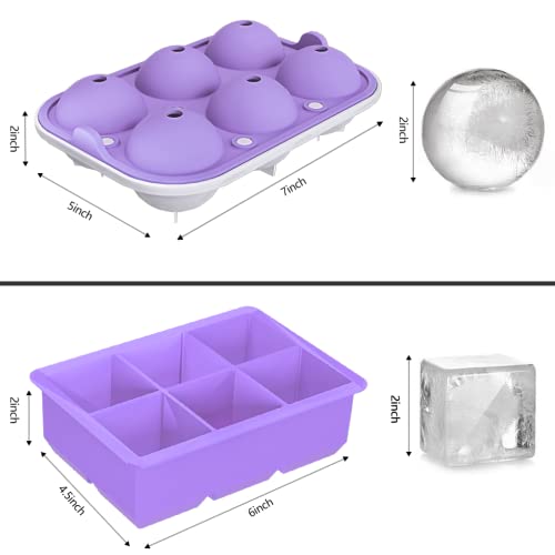 Image of 2 Pack Ice Cube Tray, 2 inch Sphere Ice Ball Mold with Lid & Large Square Maker