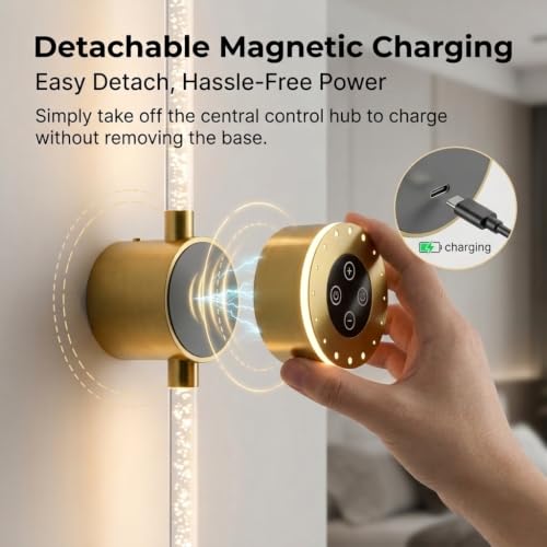 Image of Battery Operated Wall Sconces Set of 2, 8000mAh Rechargeable Wall Lights with Touch /Remote Control, Gold LED 360Rotate Wireless Wall Scone for Living Room,Bedroom,Hallway, 22.5 Inch