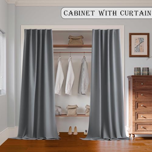 Image of Room Divider Curtains with Ceiling Track, 95% Blackout Heavy Curtains Noise Reduction Privacy Curtain System Kits, 10 ft Wide x 7 ft Tall, Grey, 1 Panel
