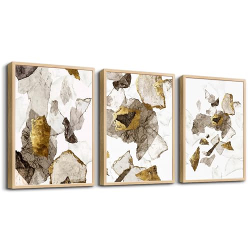 MHARTK66 Framed Neutral Abstract Wall Art for Living Room,Set of 3,12x16 In