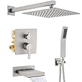 Shower System with Tub Spout, All Metal Bathtub Shower Faucet Set with High Pressure 10 Inch Rain Shower Head and Handheld Shower Head Set, Brushed Nickel (Valve Include)