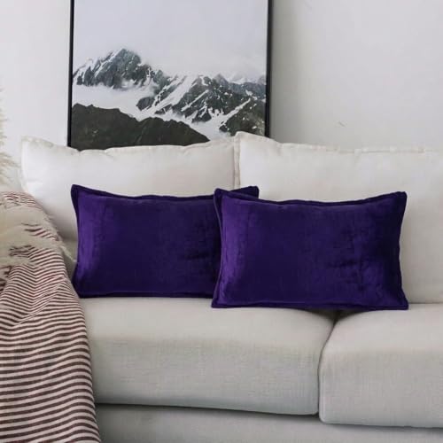Image of RD TREND Velvet 250 GSM Rectangular 18x 28 Inches Cushion Covers Set of 2 | Throw Pillow Covers for Sofa, Bed & Living Room | Perfect for Home Decor Solid Purple