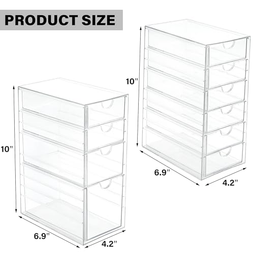 Image of Prsildan Hair Accessories Organizer Acrylic Drawer with 10 Drawers | Clear, Craft Art Supply Storage, For Office Desk Bathroom Vanity Countertop, Set of 2