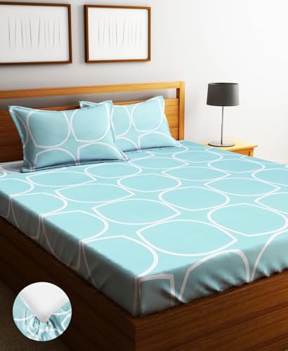 Image of Home Sizzler 210TC Geometrical Grey Microfibre Elastic Fitted Double Bedsheet with 2 King Size Pillow Covers, Fit for Mattress: 72 inchX75 inch & 72 inchX78 inch