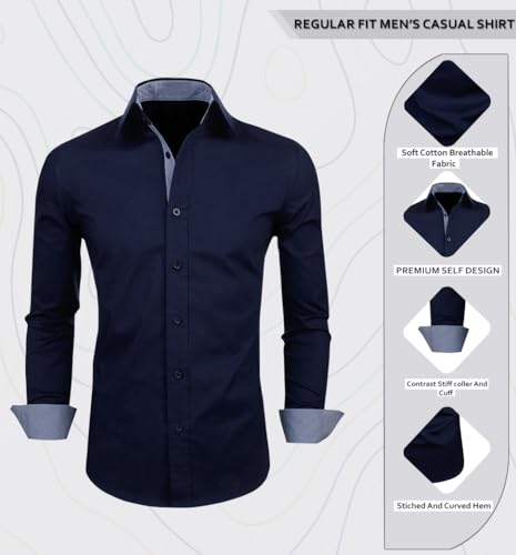 Image of Zombom Men's Solid Cotton Blend Regular Fit Full Sleeve Collared Neck Casual Shirt for Men