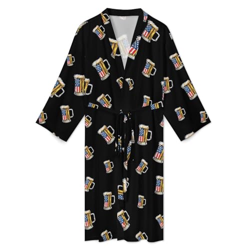 U.S. Flag Beer Mens Bathrobe Soft Long Bath Robe Warm Spa Robe Nightgown Quick Dry with Waist Belt3