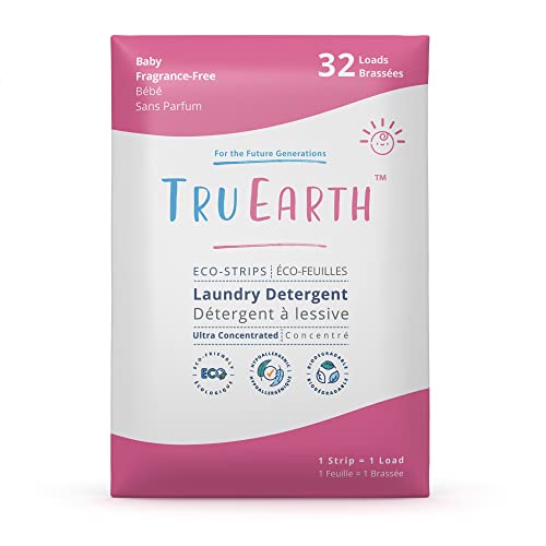 Image of Tru Earth Eco-friendly, Biodegradeable, Zero Waste, Cruelty-Free Baby Laundry Detergent Sheets/Eco-Strips for Sensitive Skin, 32 Count (Up to 64 Loads), Baby - Fragrance Free Scent