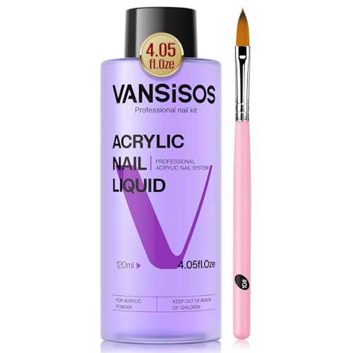Professional Acrylic Nail Liquid for Nail: 4fl.oz Acrylic Liquid with Nail Brush for Beginners at Home DIY Nail Salon Use Non-Yellowing MMA-Free