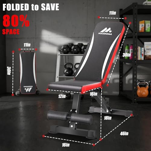 MAIDOMA 900LBS Weight Bench for Home Gym，Foldable Workout Bench Press for Full Body Strength Training, Adjustable Backrests Incline/Flat/Decline Sit up Bench - Thumbnail 6