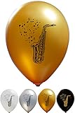 Saxophone Balloons - 12 Inch Latex - 2 Sided Print (16 Pieces) for Birthday Parties or Any Other Event Use - Fill with Air or Helium